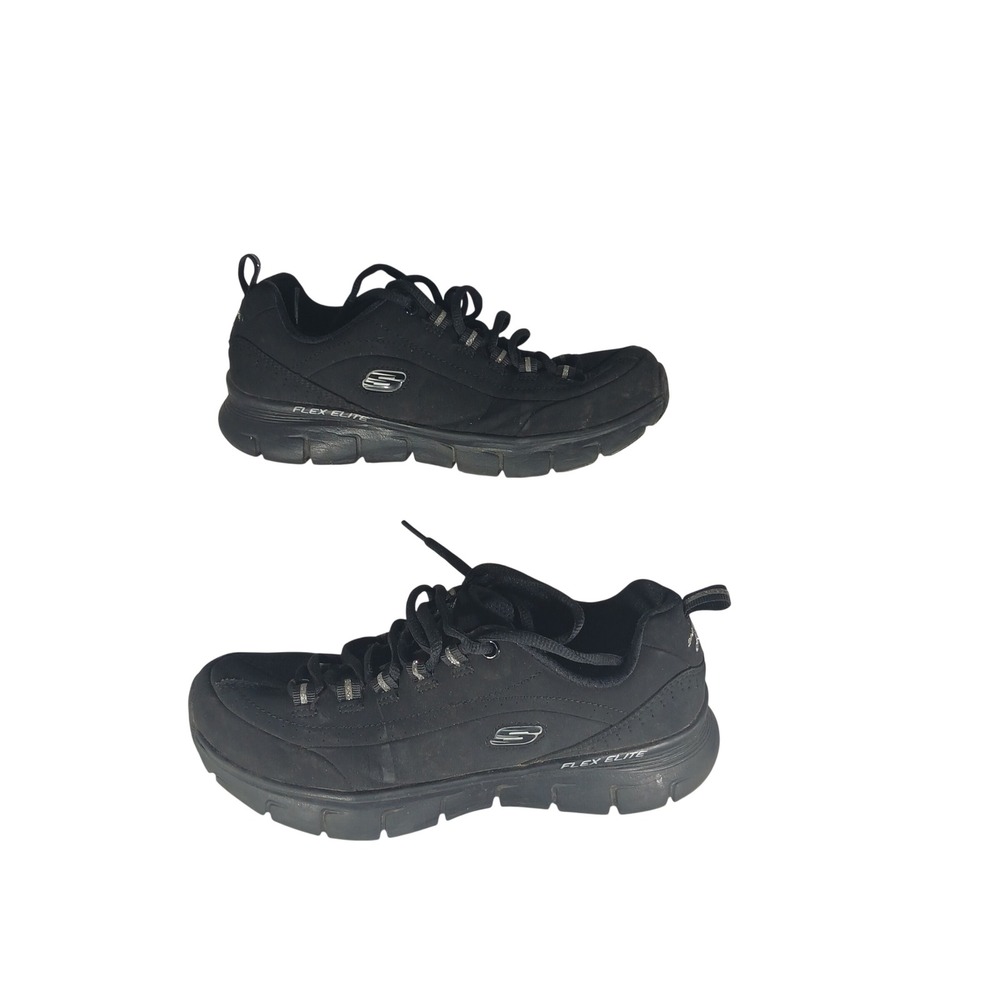 Skechers Flex‎ Elite Sneakers 6 Black Leather Low Top Walking Shoes 13261W BBK